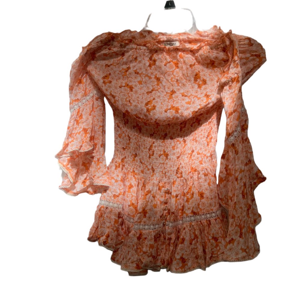 Orange Kids Girls Sunday Indian Block Print Cold Shoulder Tiered Sleeve Dress